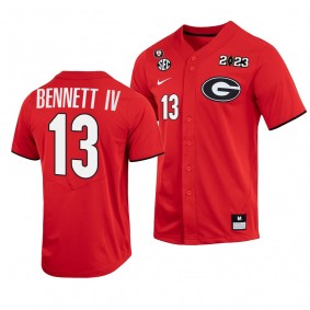 Georgia Bulldogs Stetson Bennett Back 2 back National Champions #13 Red Baseball Shirt Jersey Men's